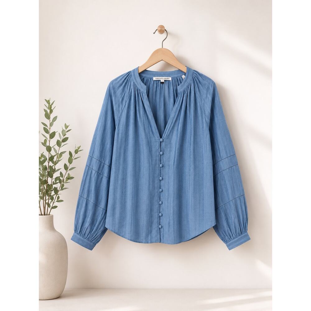 NWT: Veronica Beard Ailani Blue Cotton Silk Blend Blouse Size 4